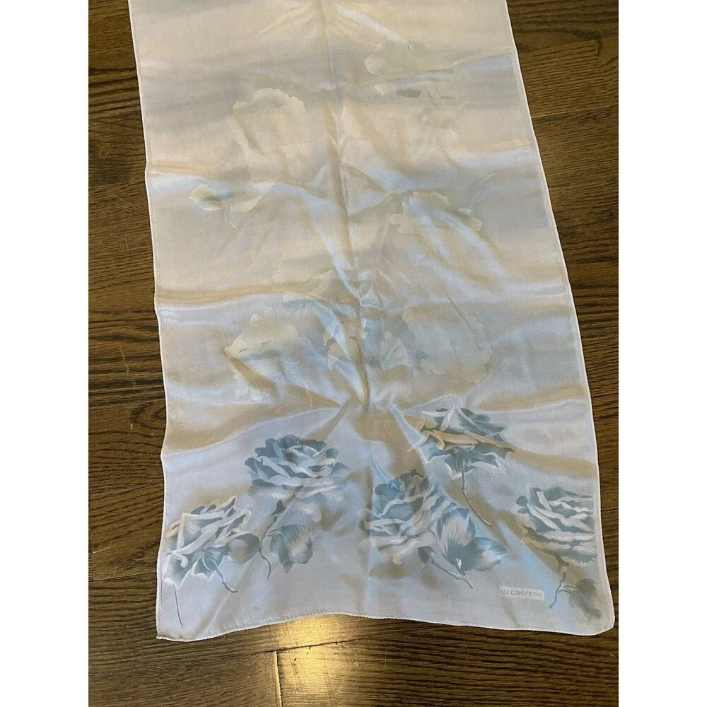 Liz Claiborne Scarf Silk Printed Floral Rose Design 17x 56